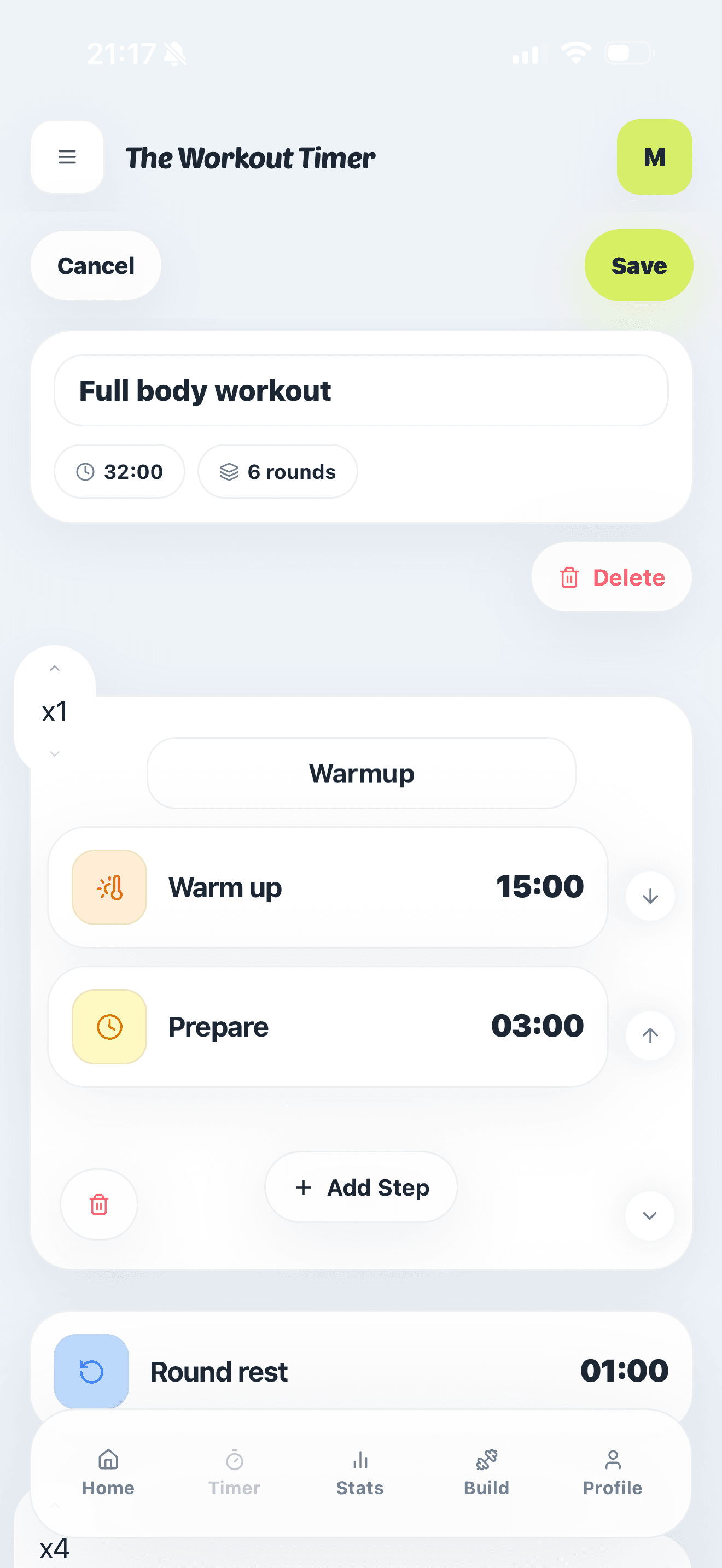 Workout builder screen